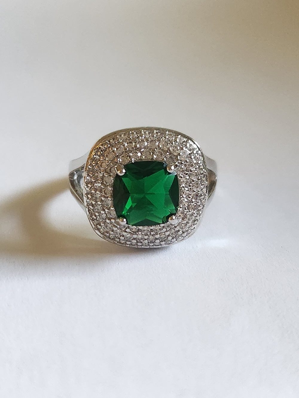 New 925 Silver Cushion Cut Emerald Diamond Adjustable Ring - Picture 12 of 13